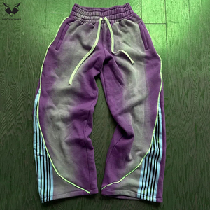 Pantalones de chándal de punto rectos a rayas curvadas para hombre, pantalones deportivos casuales de algodón holgados con rayas, joggers personalizados a rayas para hombre - Product Image 5