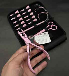 Light Baby Pink Stainless Steel Hair <b>Extension</b> Tool Kit Pliers <b>Micro</b> Rings Loop Needles Clips Strong Hold Custom Logo - Product Image 3