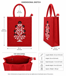 Sac fourre-tout en jute rouge avec impression à la main bicolore, fermeture éclair, sac de shopping réutilisable écologique - Product Image 2