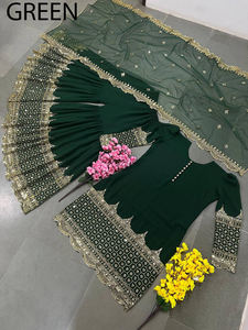 Conjunto de Sharara Gharara Kurti con Bordado Indio Listo para Usar, Tela Georgette, Diseño Pakistaní, Ropa Étnica para Fiestas - Product Image 2