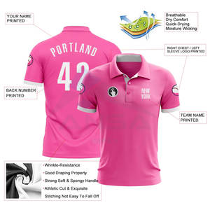 Polo de golf personnalisé rose et blanc, respirant et anti-transpiration, pour l'entraînement de golf et les occasions décontractées - Product Image 3