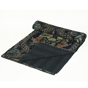 Handmade Kantha Quilt Cotton Embroidered Reversible Paisley Print Vintage <b>Bedspread</b> for Home Hotel - Product Image 1