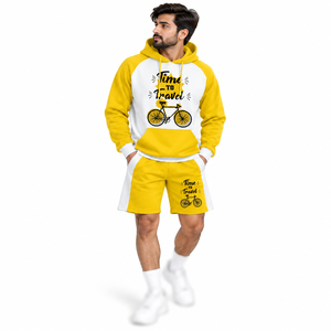 Conjunto de Sudadera con Capucha y Pantalones Cortos a Juego para Hombre, Estilo Casual con Bloques de Color, Estampado Bordado de Viaje a EE. UU., Venta al por Mayor OEM - Product Image 1