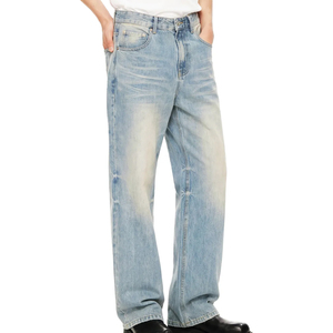 กางเกงยีนส์สตรีทแวร์สีฟ้าอ่อน ทรงแบ็กกี้ ขาตรง สไตล์วินเทจ ล้างสีแบบโบราณ พร้อมลายวอเตอร์มาร์คแบบฟรอสต์ - Product Image 5