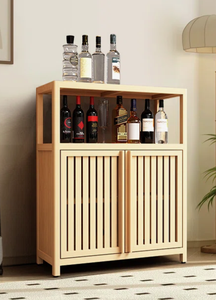 Trendy Wood <b>Storage</b> Cabinet Minimalist Batten Door Open <b>Shelf</b> Floor Standing <b>Cupboard</b> Stand <b>Shelf</b> <b>for</b> Modern Home Office - Product Image 5