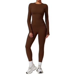 Conjunto de Yoga Personalizado al por Mayor para Mujer, Ropa Deportiva, Ropa de Gimnasio, Leggings de Manga Larga, Trajes Deportivos de Secado Rápido - Product Image 4