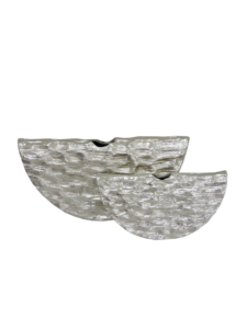 Ensemble de vases à fleurs modernes en métal argenté – Vases décoratifs texturés en demi-lune pour la maison, le salon et comme centre de table - Product Image 1