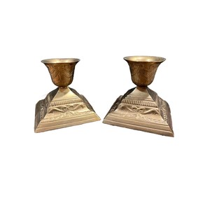 Brass Candle Stand With Embossed Design Pyramid Base Home Decoration Metal Candle Holder Durable - Product Image 4