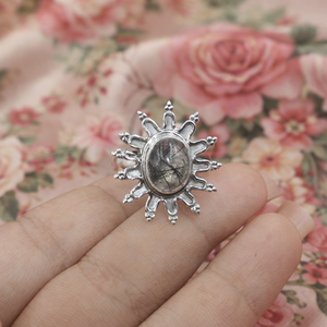 Black Rutile <b>Quartz</b> Sunburst <b>Ring</b> 925 Sterling Silver Rose Gold Yellow Gold Plated Handmade Statement Floral Design <b>Ring</b> for her - Product Image 5