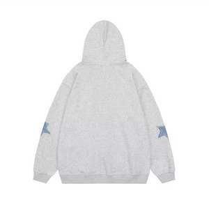 Sudadera tipo cárdigan de otoño para hombre, estilo europeo americano, 100% algodón, transpirable, cuello en V, corte holgado, con estampado de estrellas bordadas y bolsillo. - Product Image 5