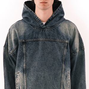 Sweat-shirt et hoodie en denim 100% coton pour homme, de haute qualité, design personnalisé, couleur et design sur mesure, coupe ample, hoodie en denim d'hiver - Product Image 5