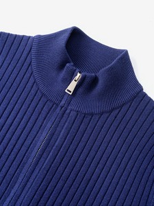 Pull cardigan à col mandarin noir pour homme, fermeture éclair, manches longues, couleur unie, anti-boulochage, polyester/viscose/acrylique/polyamide - Product Image 5