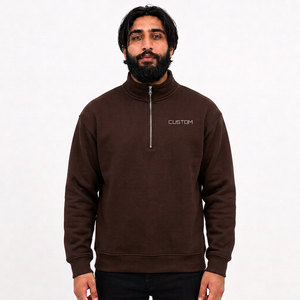 Sudadera de invierno personalizada para hombre con cremallera de un cuarto, corte regular, bordado digital, forro polar grueso 100% algodón, servicio OEM - Product Image 1