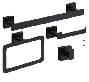 Juego de Ganchos y Rieles Minimalistas Negros para Baño, Barra Rectangular para Toallas, Jabonera, Acero Inoxidable con Recubrimiento en Polvo - Product Image 1