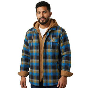 Men's <b>Fleece</b> <b>Lined</b> Hooded Shirt <b>Jacket</b> Windproof Thick Winter Casual Outerwear With Button Closure - Product Image 2