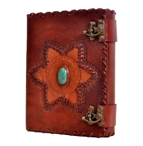 Handmade New Genuine Antique Single Stone Leather Journal with Star Shape Saddle <b>Stitching</b> Spiral Binding Custom Color <b>Gift</b> - Product Image 1
