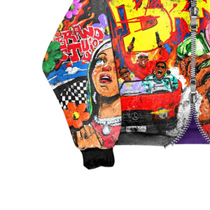 Sweat à capuche zippé pour homme, style hip-hop, streetwear, imprimé graffiti coloré, 100% coton, impression numérique, service OEM, été - Product Image 4