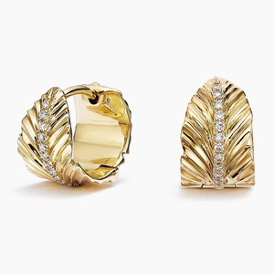 Unisex Yellow Gold Leaf Shape Diamond <b>Earrings</b> 18K <b>Solid</b> Gold Luxury Everyday Wear Brilliant Cut Lab Grown D Color IGI Certified - Product Image 3