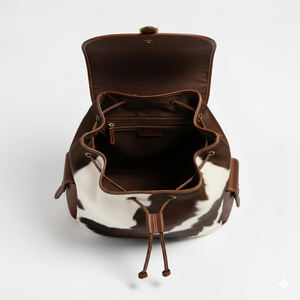 Sac à dos en cuir véritable à poils avec fermeture éclair, motif lettres, portable, multifonction, pour voyage, ordinateur portable et école HNBP-0004 - Product Image 2