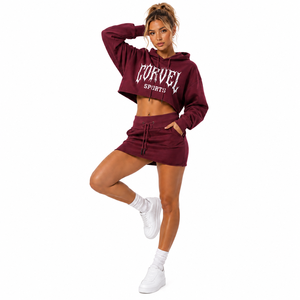 Street Fashion Baby Blue Custom <b>Gothic</b> Print Tracksuit Women's Cropped Sports Hoodies Mini <b>Skirt</b> Cotton Set Manufacturer - Product Image 5