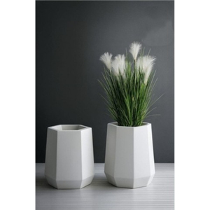 Juego de Macetas de Fibra de Vidrio Blancas, Forma Geométrica, Acabado Glaseado, Diseño Minimalista, Macetas de Interior para Escritorio - Product Image 2