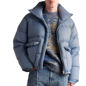Veste d'hiver décontractée pour homme, bleue, à col montant, en duvet, avec fermeture éclair, épaisse, coupe ample, couleur unie - Product Image 2