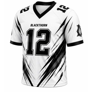 เสื้อฟุตบอลอเมริกันทรงสลิมฟิตสำหรับผู้ชาย BLACKTHORN WORLD แบบซับลิเมชั่น คอวี แขนสั้น ผ้ายืดสแปนเด็กซ์/โพลีเอสเตอร์ สีขาวดำ - Product Image 3