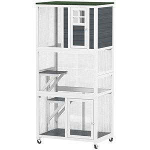 Casa per gatti all'aperto protezione contro le intemperie tetto grande Kitten 2 piattaforme porta in legno 36 \ "L gatto condominio 2 ruote condominio di riposo - Product Image 1