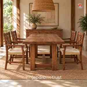 Fauteuil de salle à manger vintage en bois massif, siège tissé à la main, dossier géométrique, chaise en bois pour restaurant, hôtel, café, maison - Product Image 6