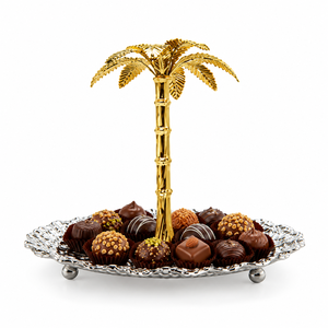 Bandeja Rectangular de Metal Dorado de Lujo con Soporte de Palmera para Servir Postres de Chocolate, Artículos para Fiestas de Boda - Product Image 3