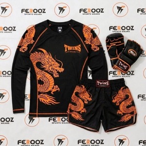 Ensemble d'entraînement de fitness : T-shirt de compression à manches longues et short pour arts martiaux, boxe, gym, exercice et entraînement – Vêtements de sport athlétiques - Product Image 1