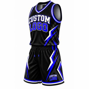 Ensemble d'uniformes de basket-ball personnalisés noir bleu blanc |   Maillot et short de basket-ball sublimés pour équipe |   Fabricant de vêtements de sport sur mesure - Product Image 4