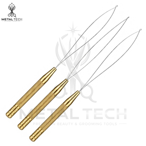 Gold Hair Extension Loop <b>Needle</b> Wire Pulling Hook <b>Threader</b> Set for Micro Ring Links Silicone Beads Application Pack - Product Image 6