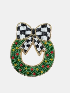 Beaded Christmas Wreath Zari Hanging / Embroidery Patch – Hand Embroidered Zardozi Work, Festive Decorative <b>Ornament</b> - Product Image 2