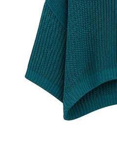 Pull court en tricot surdimensionné bleu sarcelle personnalisé par le fabricant pour femme, pull ample en maille ajourée, haut décontracté à manches larges, tendance - Product Image 5