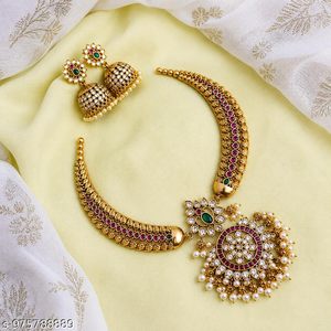 Collar Clásico Indio para Compromiso, Aniversario, Boda, Fiesta, Conjunto de Collares Tradicionales con Cristales, Kundan, Perlas de Imitación, Aleación Chapada en Oro - Product Image 4