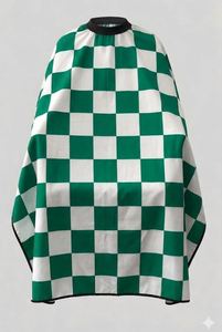 Bata de Barbero Impermeable de Poliéster a Cuadros Verde y Blanco con Detección de Agujas y Fusión sin Costuras Unisex - Product Image 2