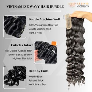 Vente en gros de haute qualité 8-40 pouces Extensions de cheveux de matière première de Remy vietnamien à vague profonde en vrac non traitées - Product Image 6