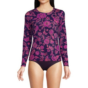 Cheap Price High Demand Product Women Long Sleeve Rash Guard Purple Floral Print Spandex Polyester Anti UV <b>Swim</b> <b>Top</b> - Product Image 1