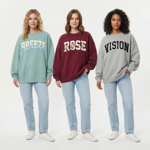 Sudadera Oversize de Cuello Redondo para Mujer, Rosa con Bordado Floral, Texto Personalizado, Tejido de Algodón, Ropa de Otoño - Product Image 6