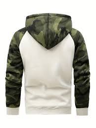 <b>Camo</b> Raglan Zip-Up Hoodie – <b>Mens</b> Slim Fit White Fleece <b>Jacket</b> – Contrast Camouflage Sleeve Techwear Hooded Sweatshirt - Product Image 3