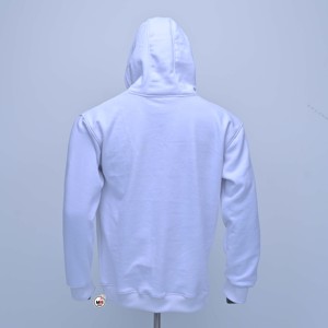 เสื้อฮู้ดผู้ชายสีขาว ผ้าฟลีซปักโลโก้ด้านหน้า แขนปกติ ระบายอากาศได้ดี ขายส่ง มีเชือกผูก เหมาะสำหรับฤดูหนาว - Product Image 6