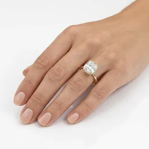 LILABA ENTERPRISE Women's 18K Yellow Gold <b>Cushion</b> Cut <b>Filled</b> Lab Grown Diamonds IGI Certified Classic Style Engagement Ring - Product Image 3