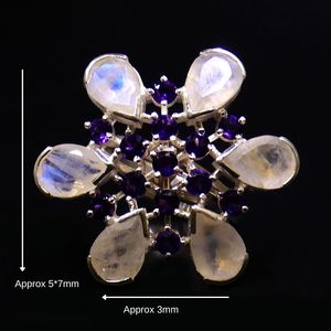 Bague Classique pour Femme en Argent Sterling 925 Plaqué Argent avec Pierre Gemme Pierre de Lune Arc-en-ciel Blanche et Améthyste, pour Mariage - Product Image 5