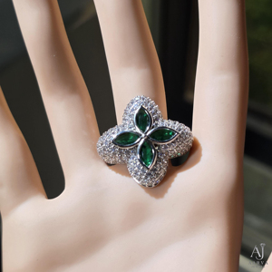 Bague en Moissanite Vert Marquise, Style Pavé Diamant à Quatre Feuilles, pour Femme, Bijou de Soirée - Product Image 2