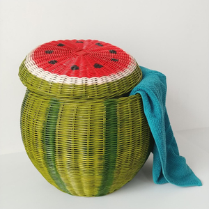 Panier en rotin tressé à la main de bonne qualité, en forme de pastèque colorée, pour la décoration de la chambre des enfants. - Product Image 1