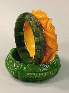 Vintage <b>Jade</b> <b>Bangle</b> Set Green and Orange Plant Pattern Unisex Fashion Bracelets Resin <b>Bangles</b> Designer Collection - Product Image 3