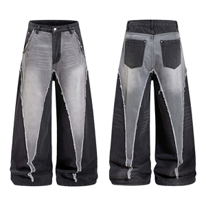 Vaqueros de mezclilla con pedrería para hombre, de pierna ancha y recta, lavados, con logo personalizado, estilo urbano - Product Image 1