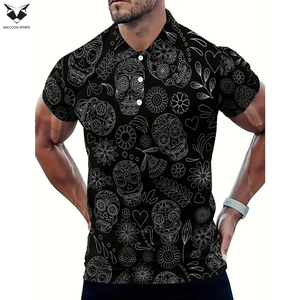 Camisa de golf con estampado gráfico de calaveras para hombre, camisa polo estampada de manga corta informal de la más alta calidad para uso al aire libre. - Product Image 3