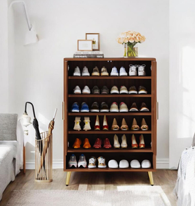 Meuble à chaussures moderne de luxe en bois massif et fer forgé, artisanat sur mesure pour salle à manger et salon, présentoir de rangement - Product Image 3